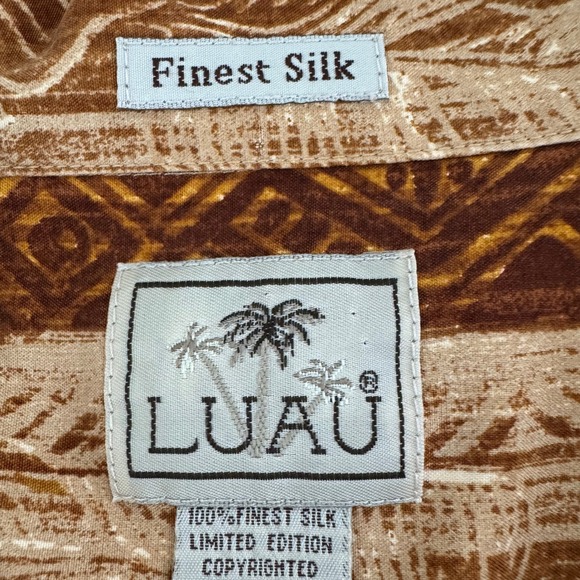 Luau Button Front Silk Shirt Men's‎ XL Orange/Brown - Picture 7 of 11